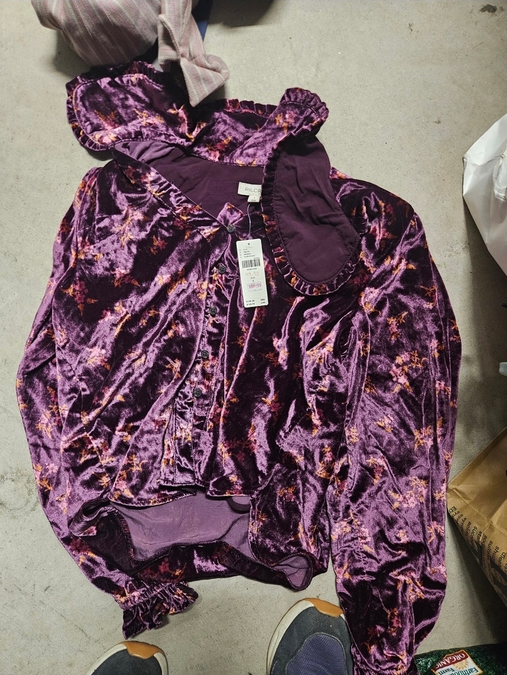 Pilcro Purple Velvet Floral-Accent Blouse